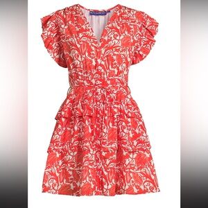 Ro’s Garden Hunan Shirt Dress Hibiscus Red XS NWT Floral Ruffle Resort Vacation